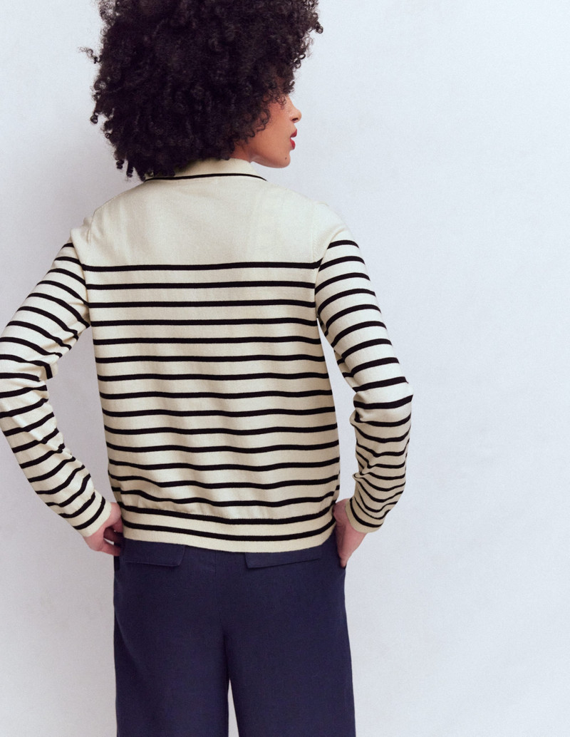 Liz Knitted Collared Cardigan-Ivory/ Navy 4