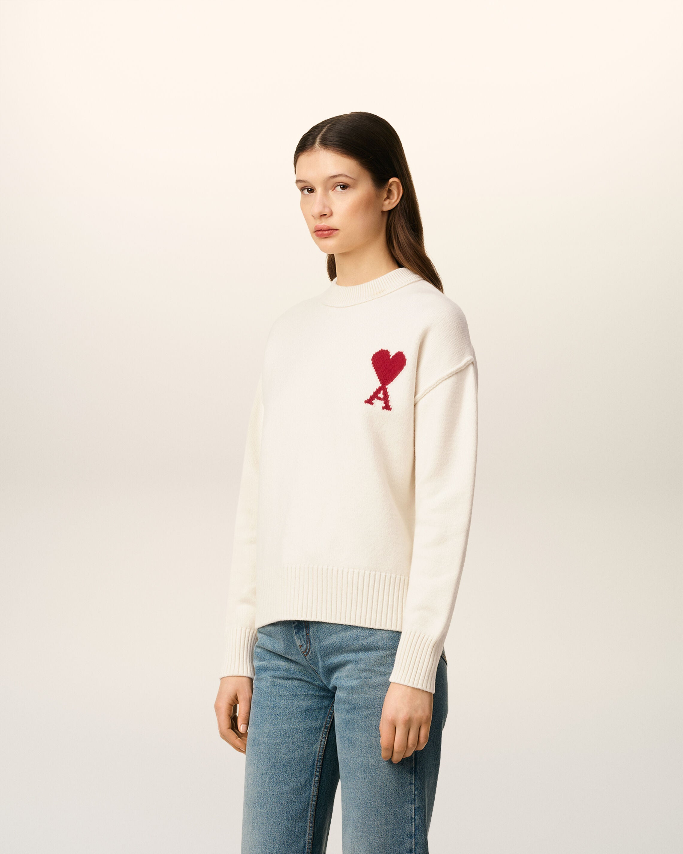 WHITE WOOL AMI DE COEUR CREWNECK SWEATER - 6