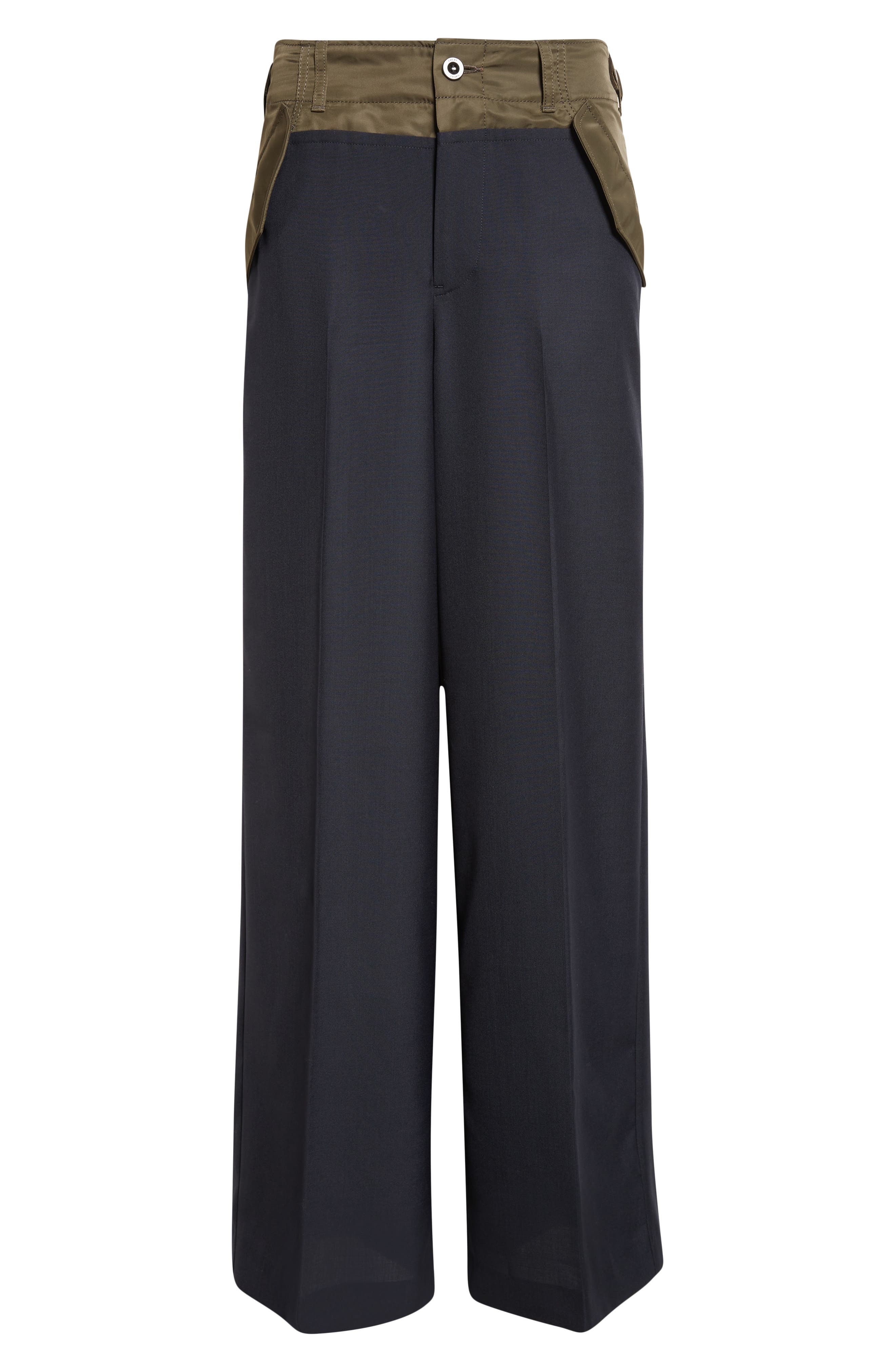 Sacai Suiting Mixed Media Straight Leg Pants in Navy/Dark Khaki at Nordstrom - 6