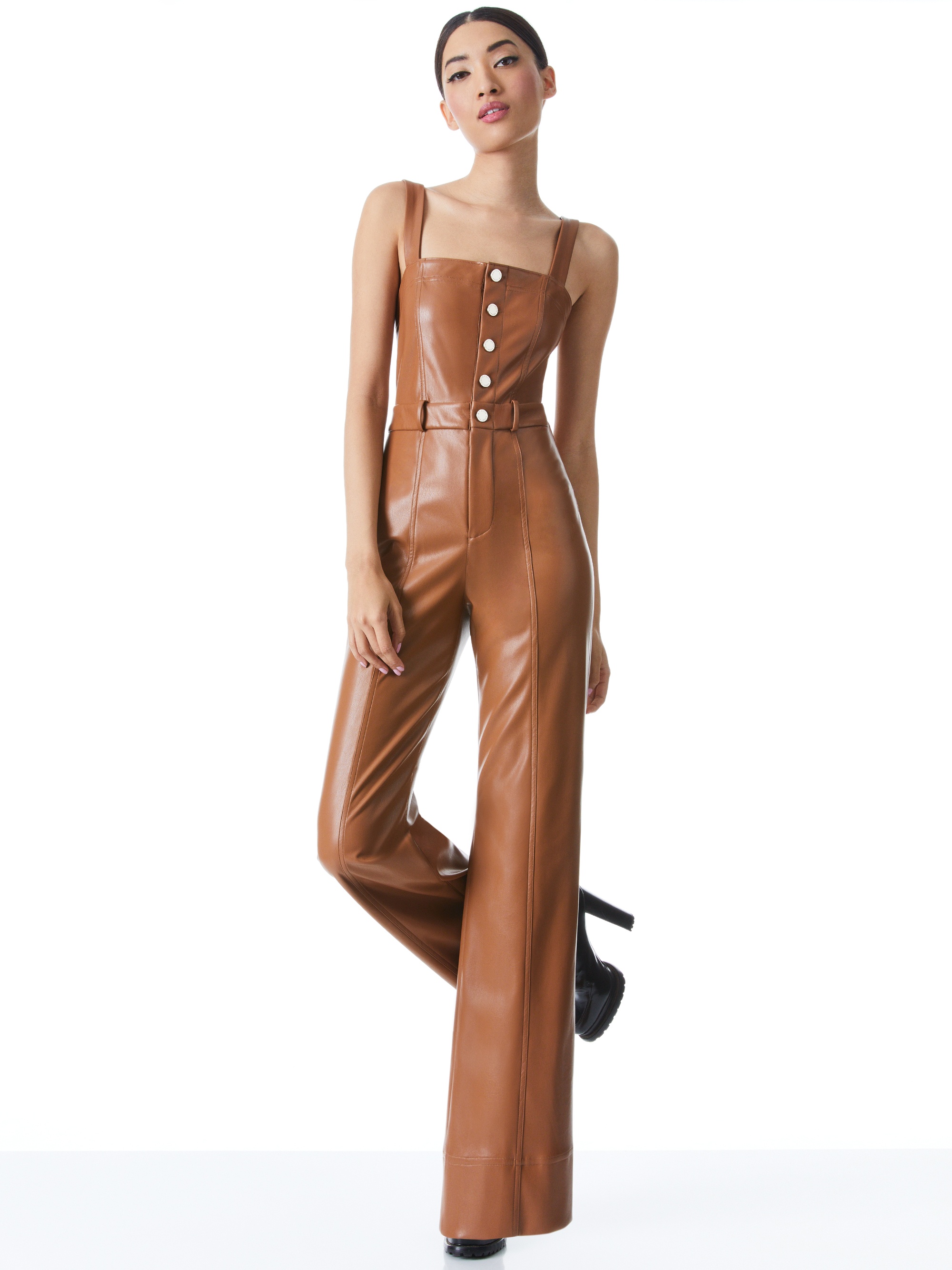 LINETTE VEGAN LEATHER SLEEVELESS JUMPSUIT - 6