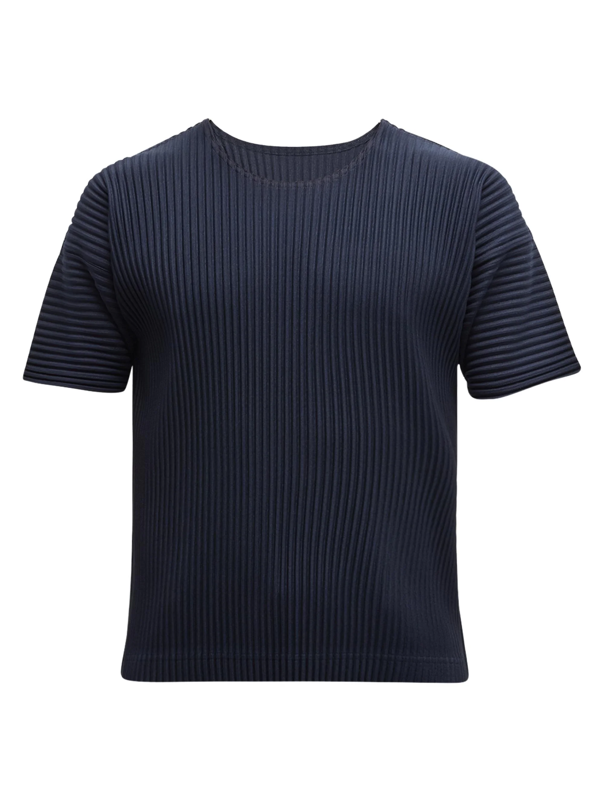 Men Basics Pleated Crewneck T-Shirt - Navy - 1