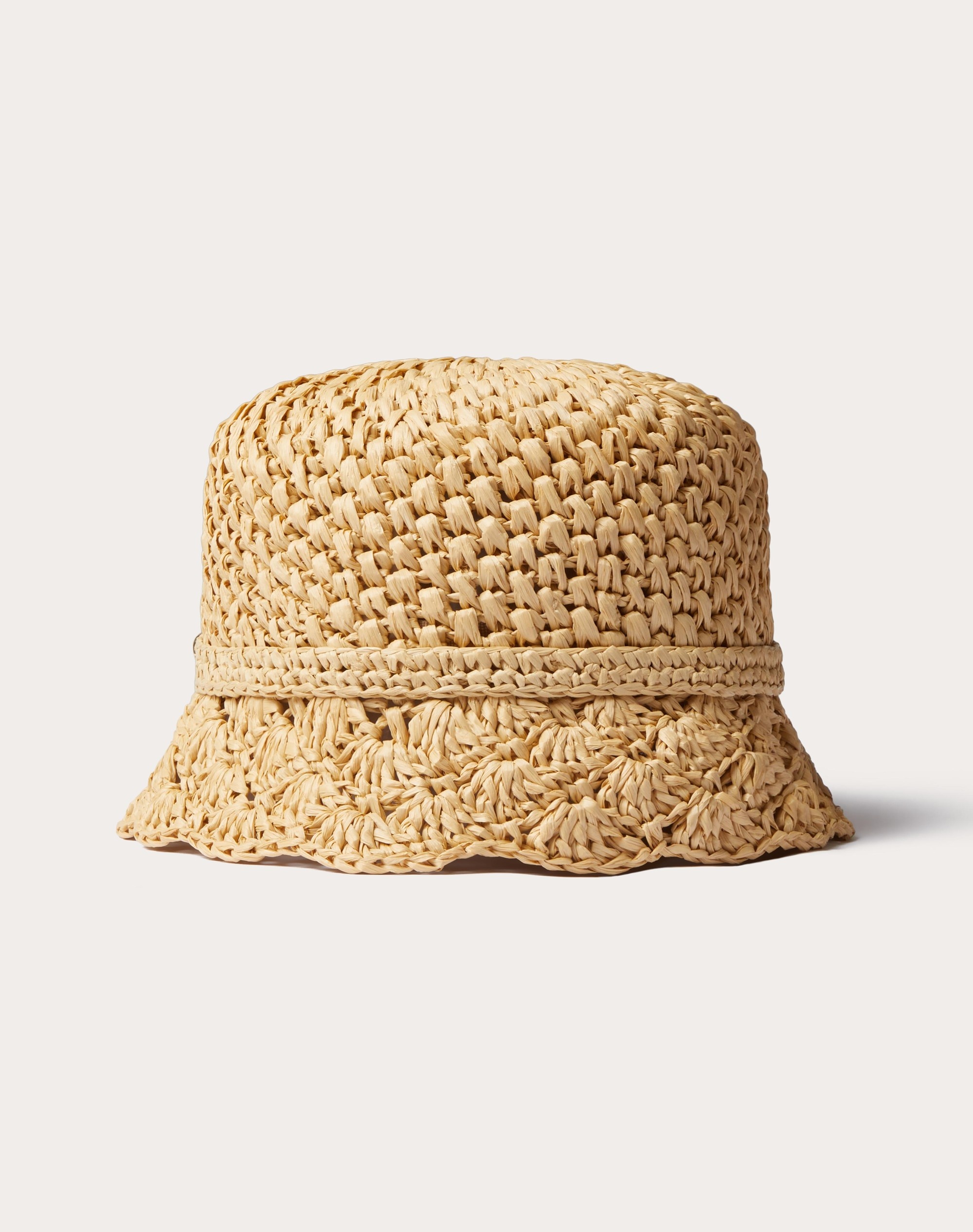 Valentino Garden Crochet Raffia Bucket Hat With V-Logo