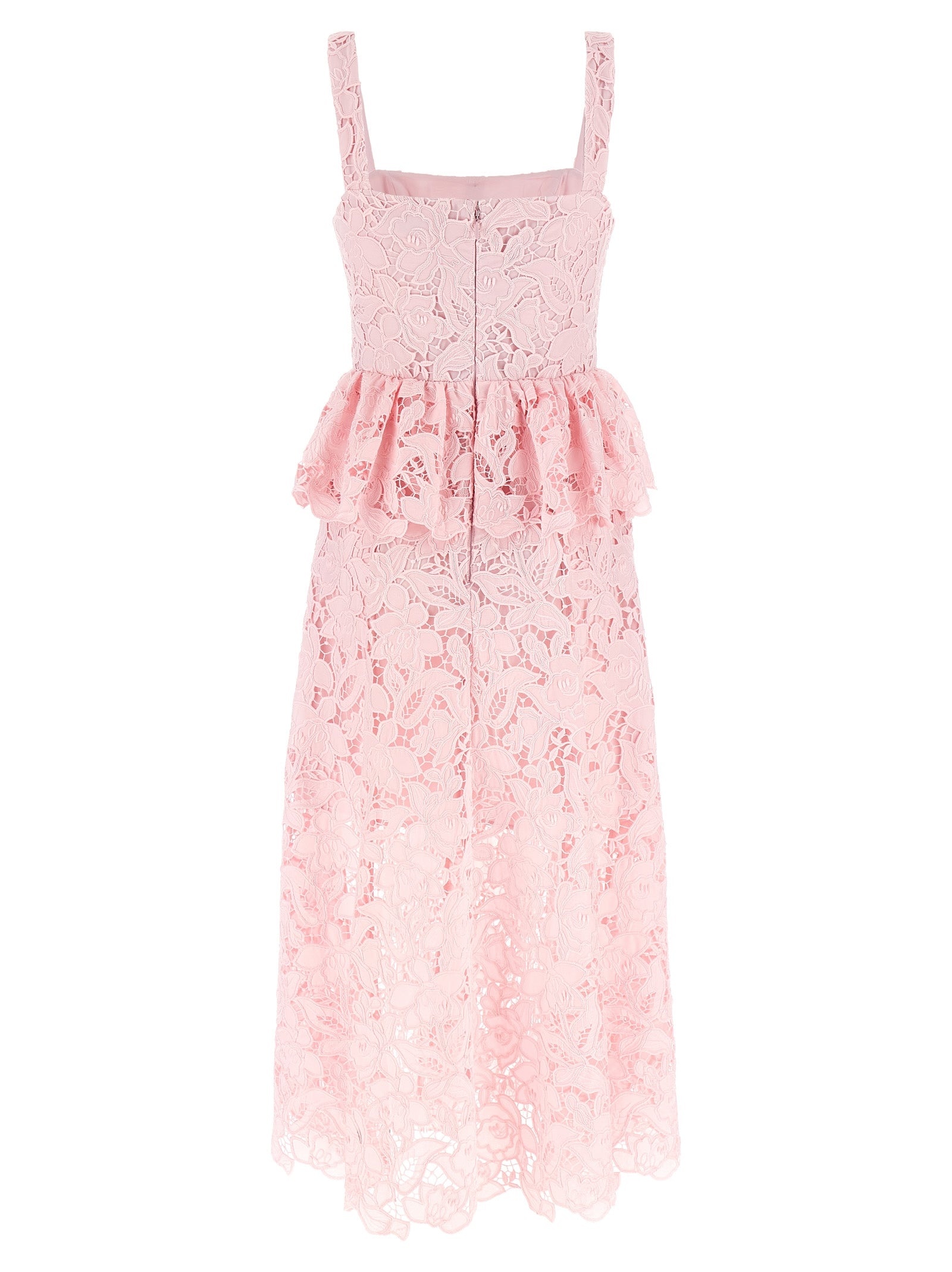 Pink Lace Peplum Midi Dresses Pink - 2