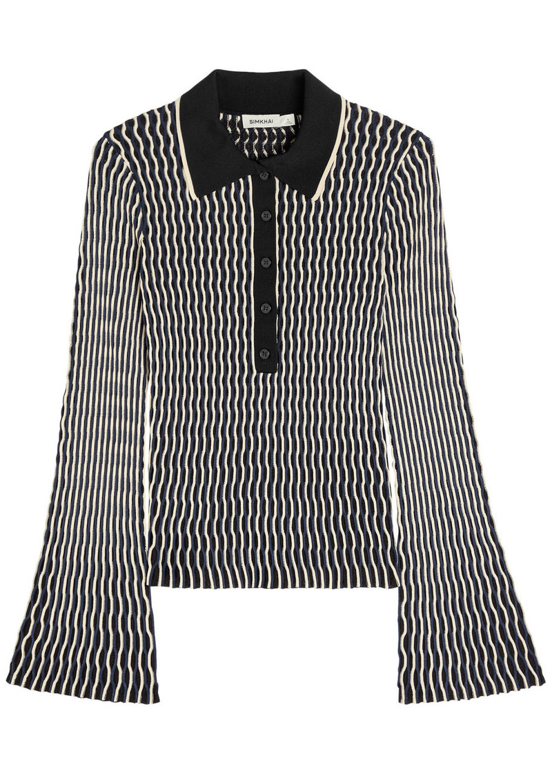 Simkhai Collen Textured Knit Polo top 1