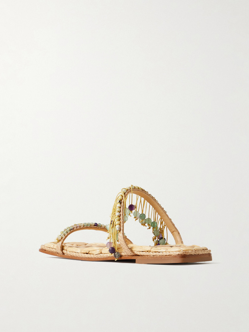 Fringed Bead-embellished Raffia Sandals 3