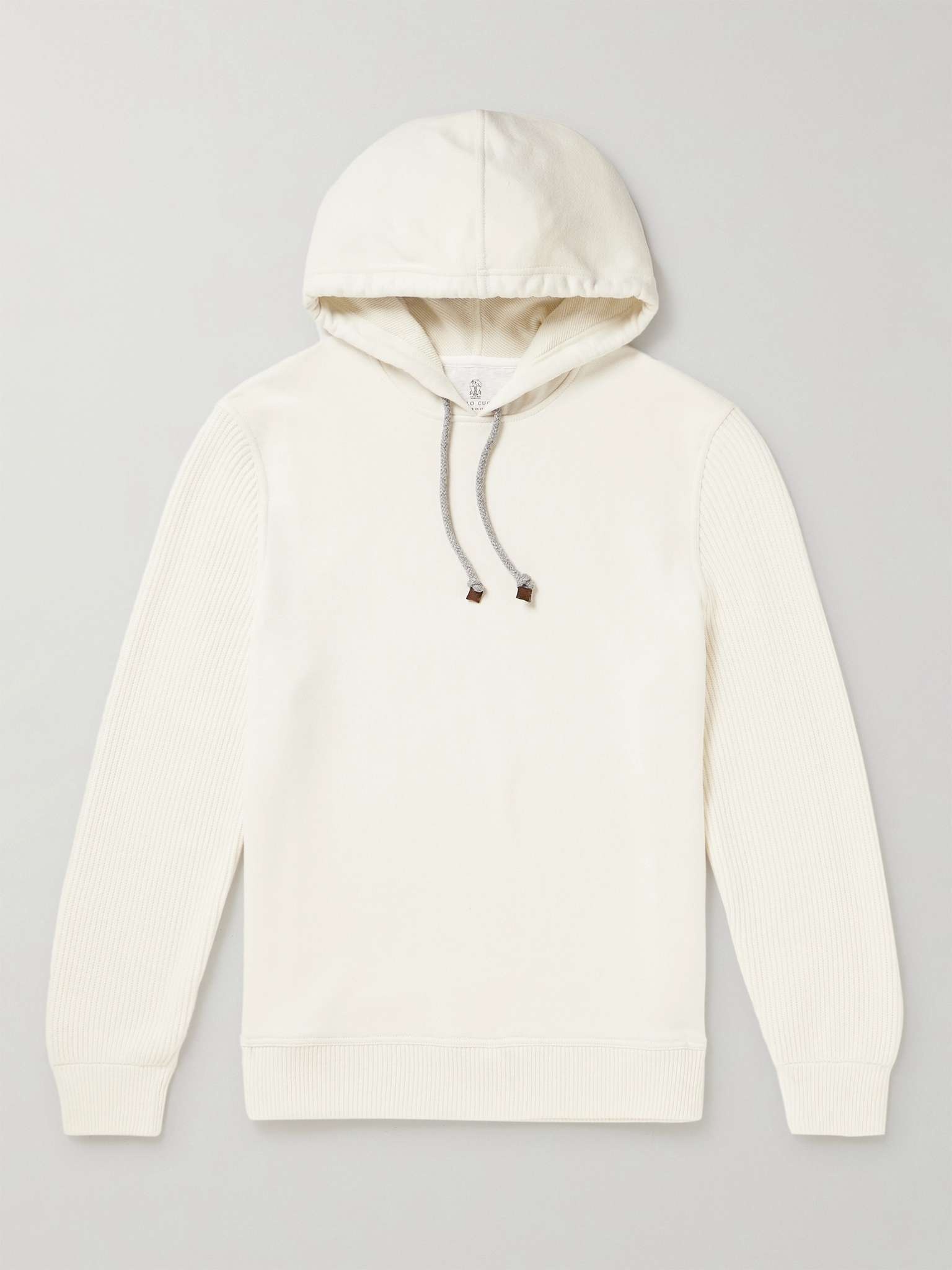 Brushed Cotton-Jersey and Ribbed Virgin Wool, Cashmere and Silk-Blend Hoodie - 1