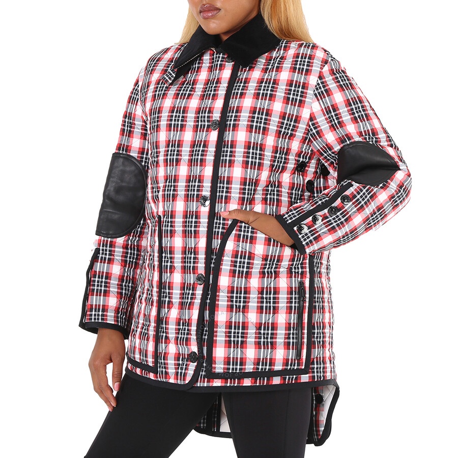 Burberry Bright Red Check Diamond Quilted Tartan Oversized Barn Jacket - 4