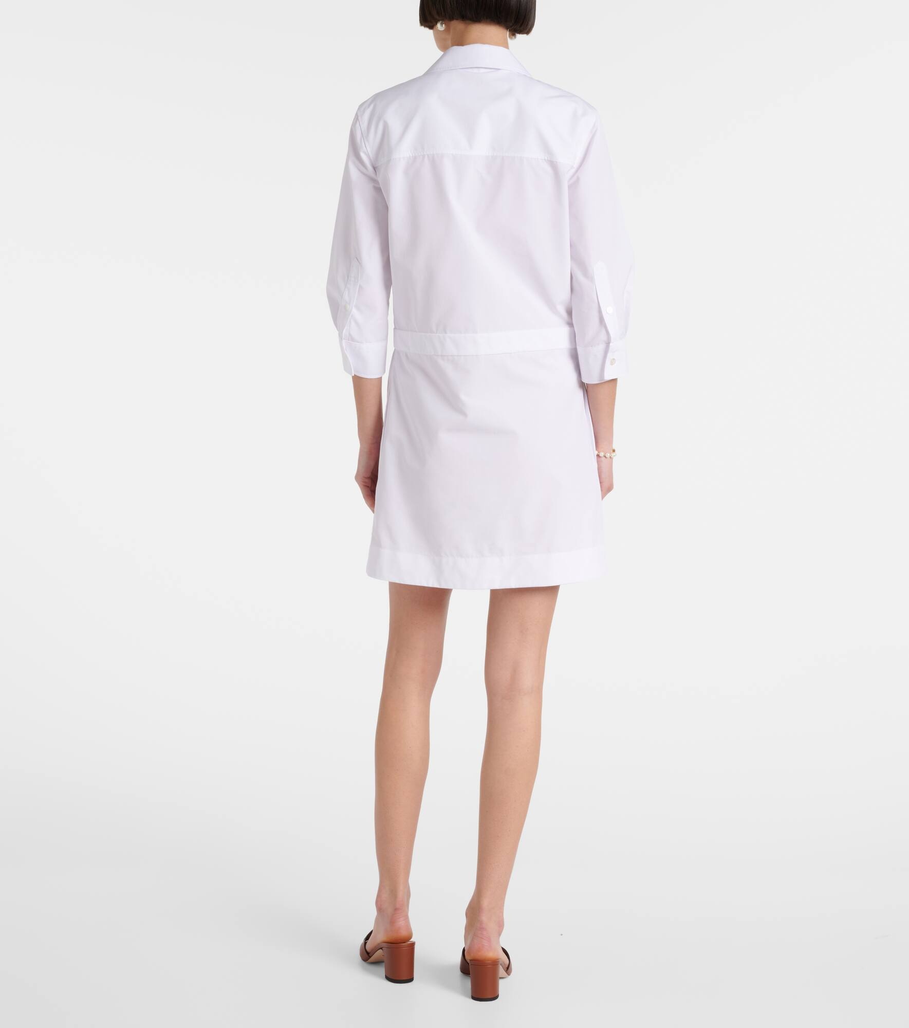 Leather-trimmed cotton minidress - 3