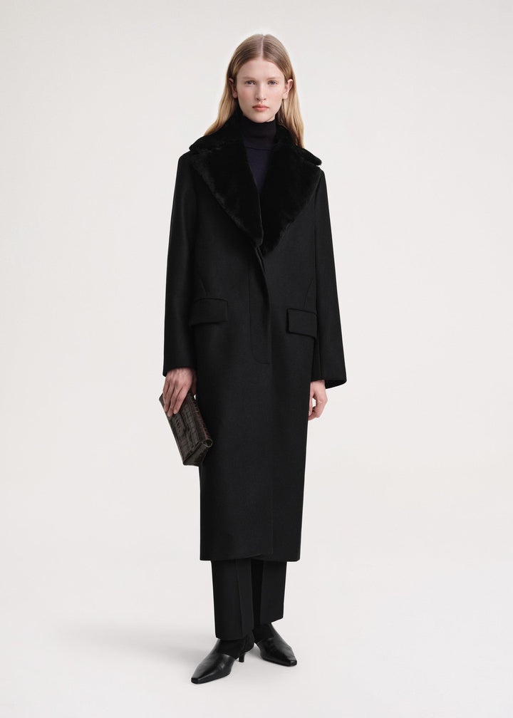 Shearling-collar coat black - 2