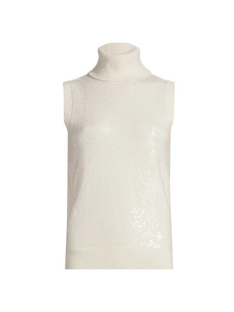 Women's Sequined Cashmere Turtleneck Sweater - Ivory 1