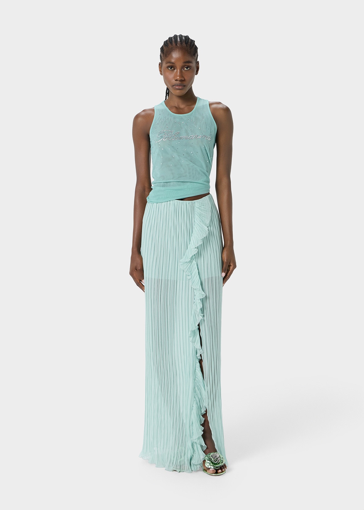 PLEATED SKIRT IN SILK CHIFFON WITH RUFFLES - 2