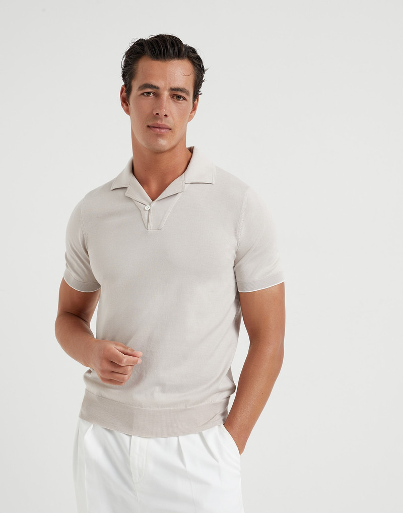 Cotton lightweight knit polo with camp collar 1