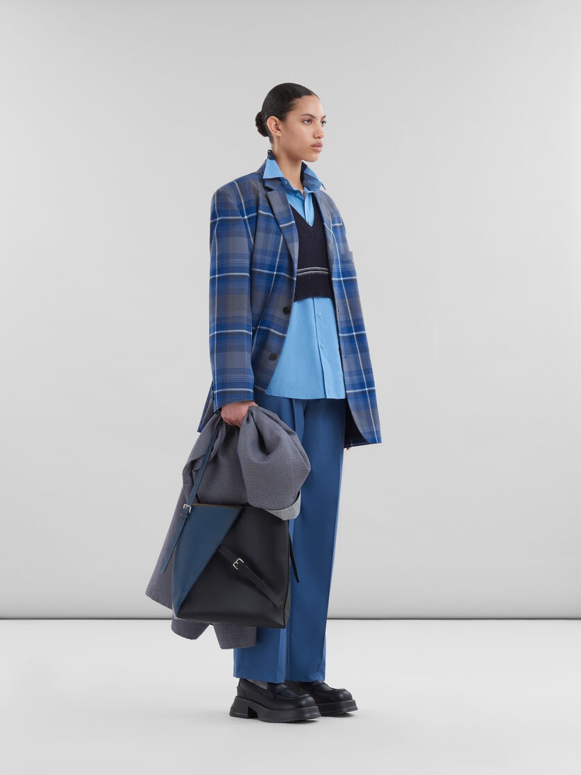 BLUE TROPICAL WOOL PLEATED TROUSERS - 5
