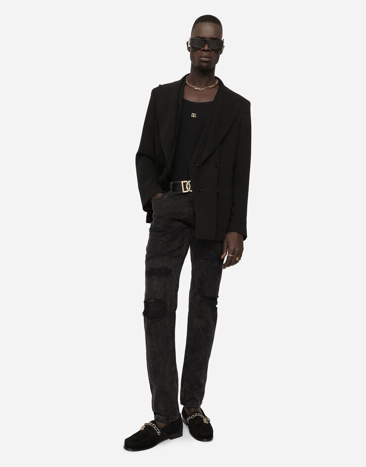 Black regular-fit jeans with rips - 3