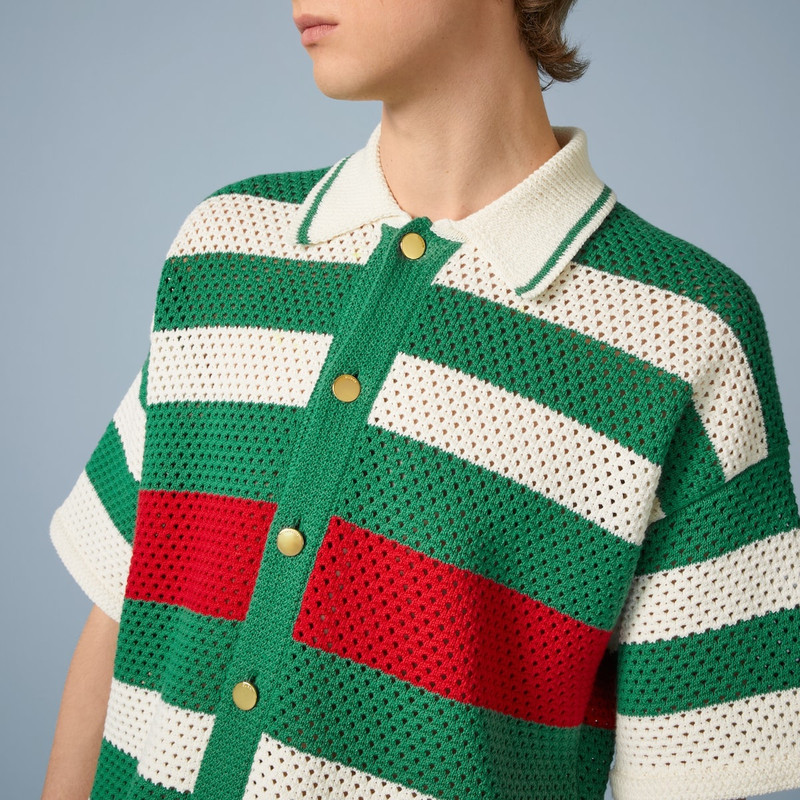 Cotton crochet striped polo T-shirt 3