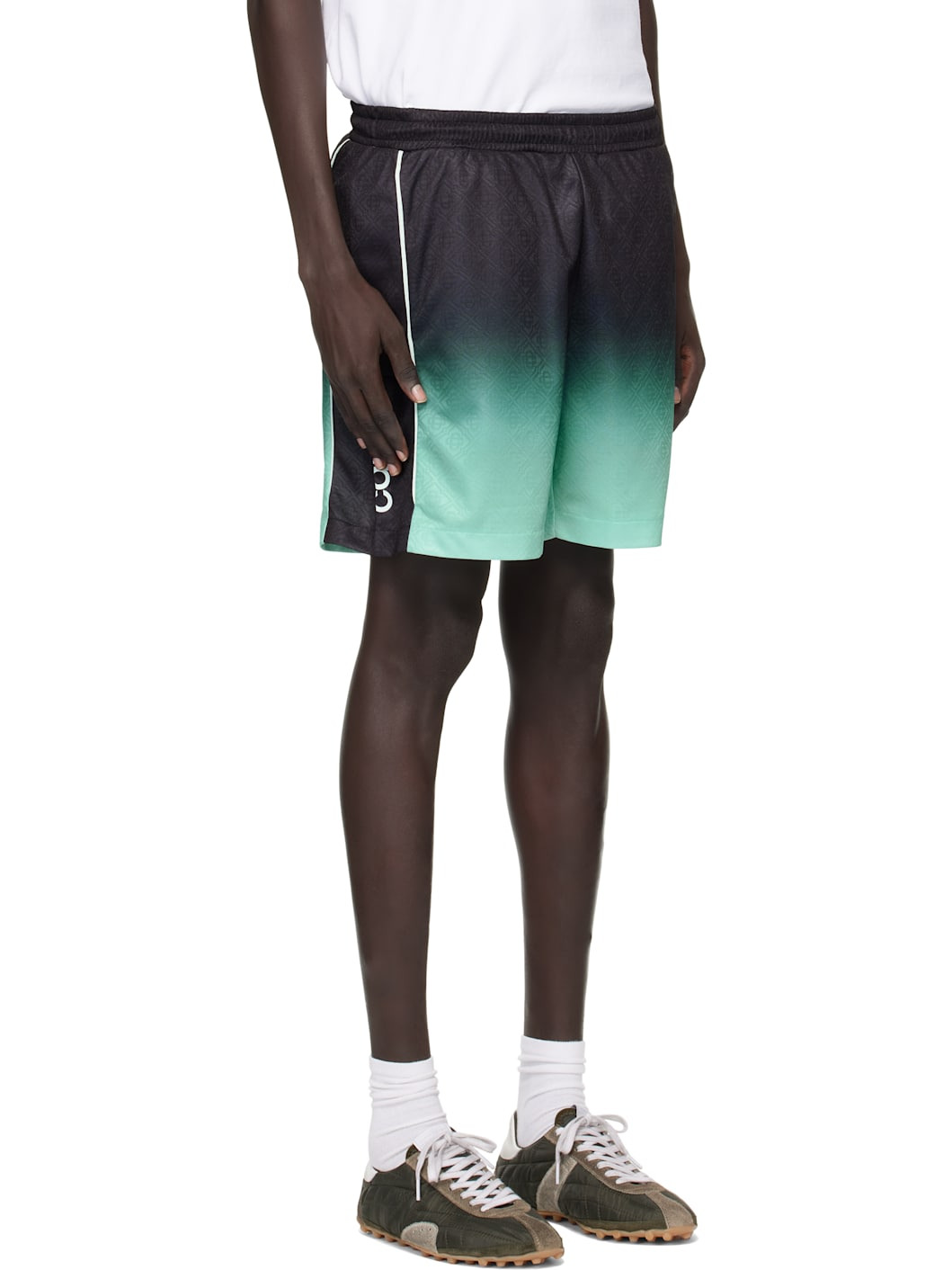 Black & Green Gradient Monogram Football Shorts - 2