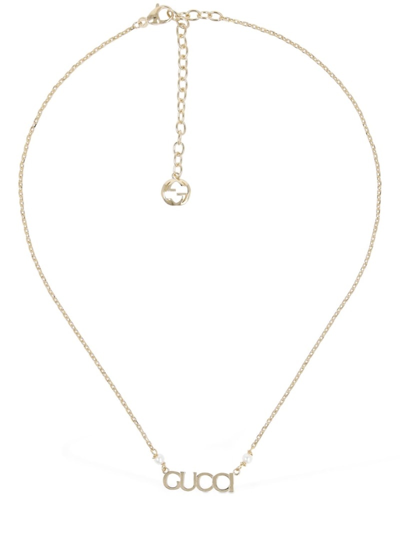 GUCCI lettering brass & crystal necklace - 1