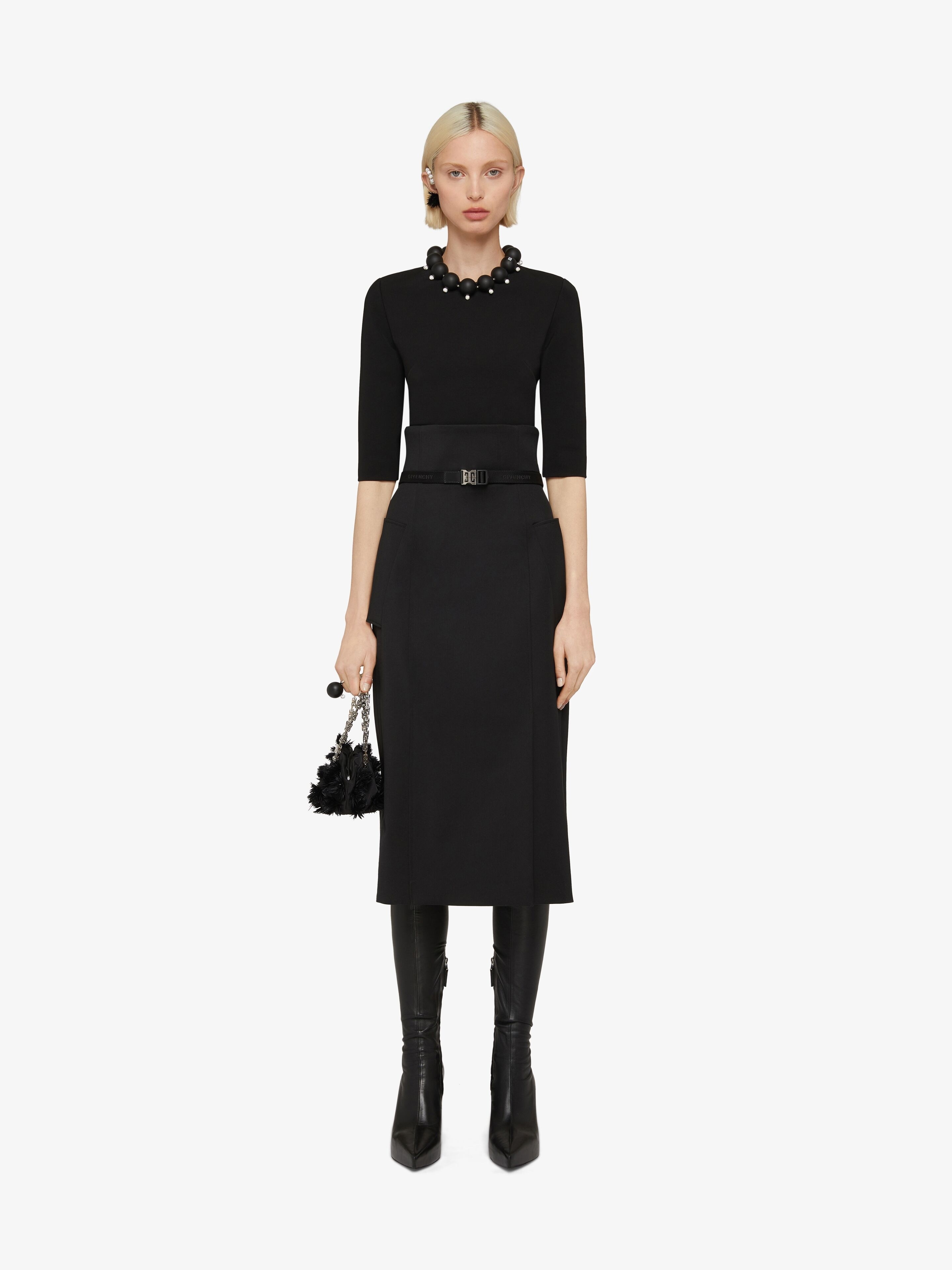 DRESS IN TECHNICAL WOOL WITH 4G BELT - 2