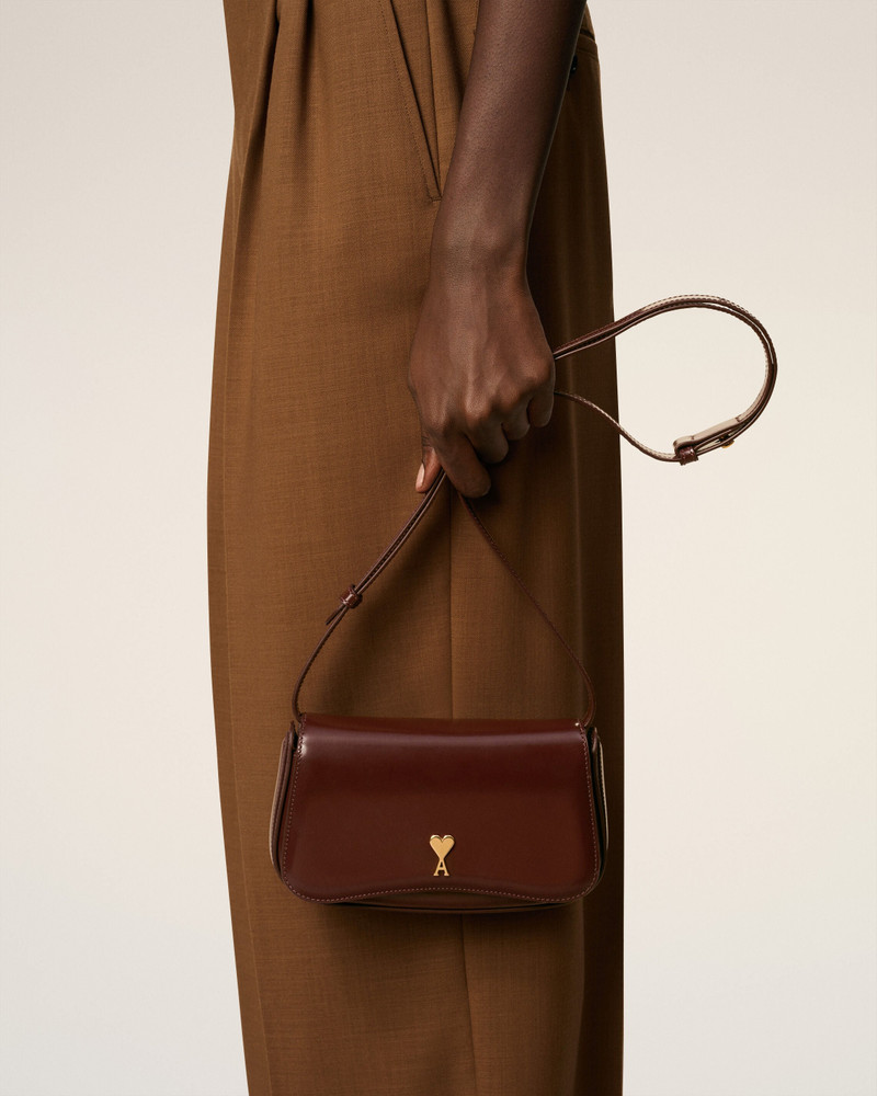 AMI Paris BURGUNDY GLAZED LEATHER SMALL CROSSBODY PARIS PARIS BAG outlook