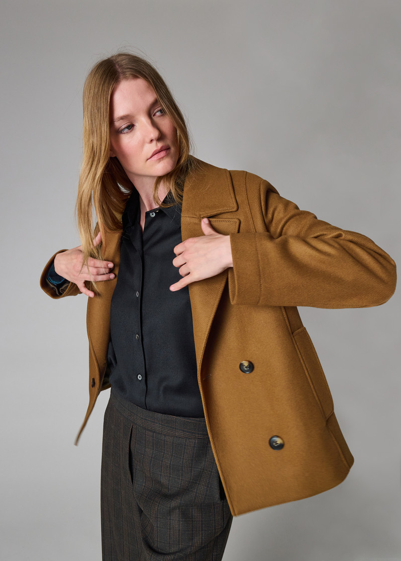 Women's Brown Wool-Cashmere Blend Pea Coat 6