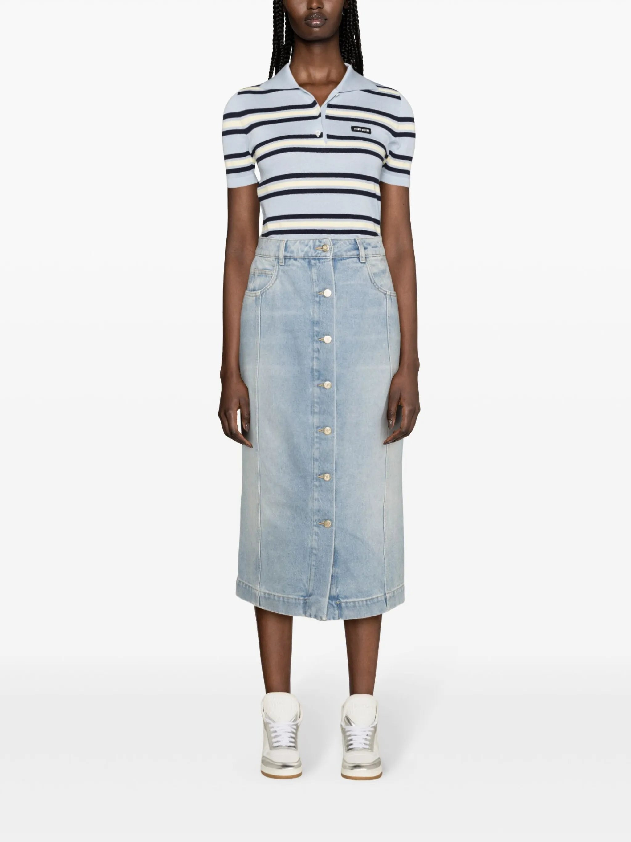 button-up denim midi skirt - 2
