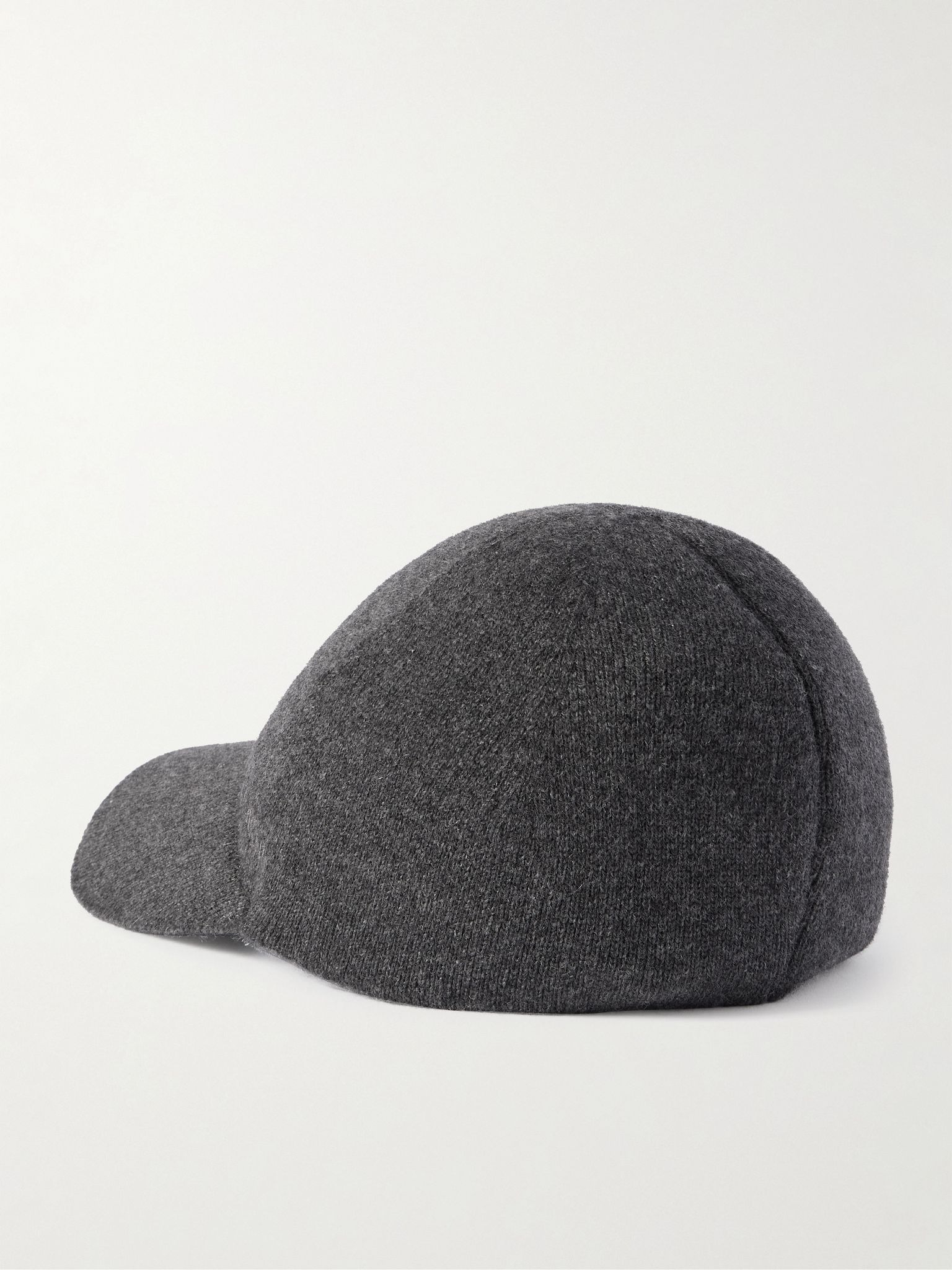Logo-Embroidered Ribbed Cashmere Baseball Cap Gray - 3