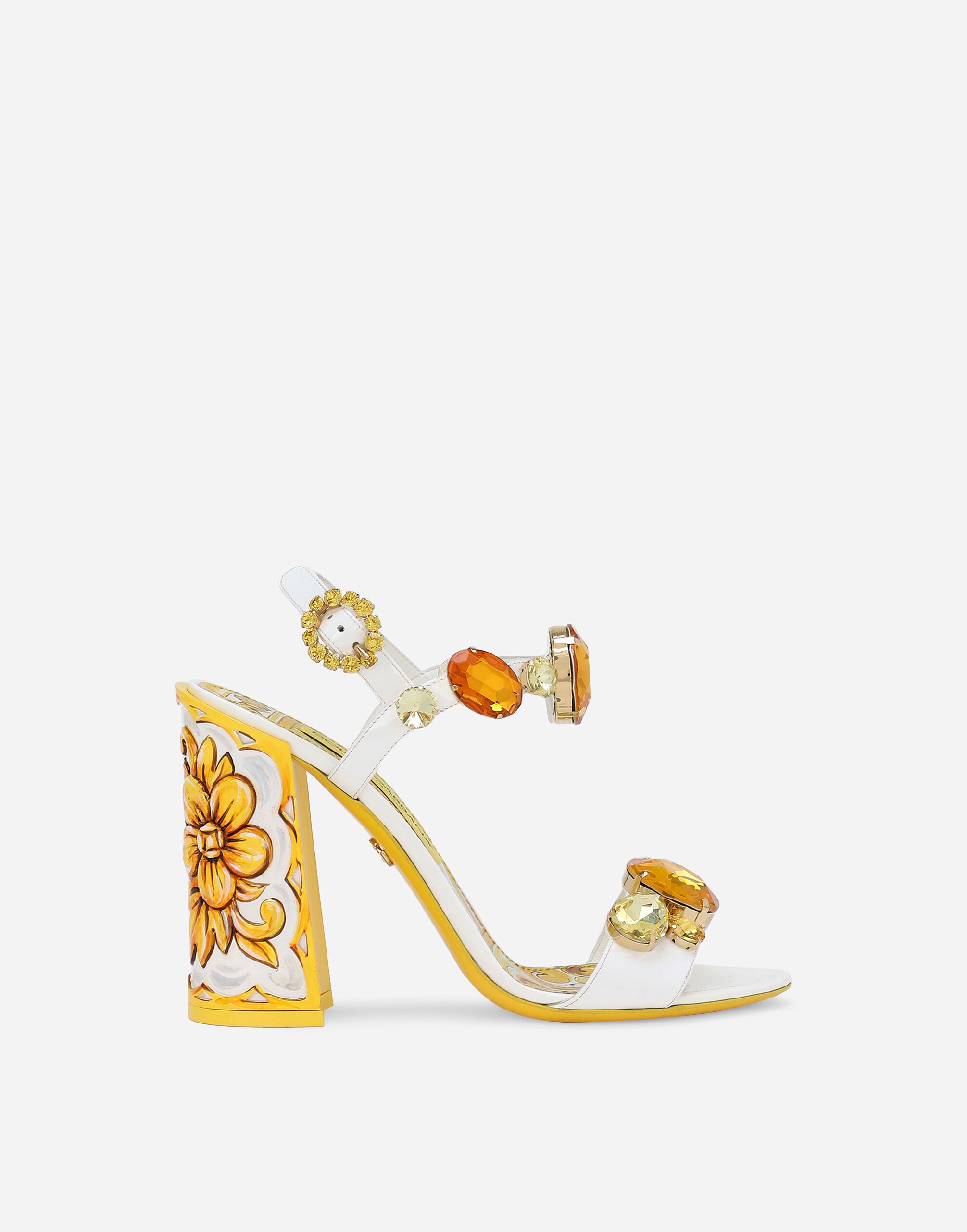 Patent leather sandals with stone embellishment and painted heel - 1