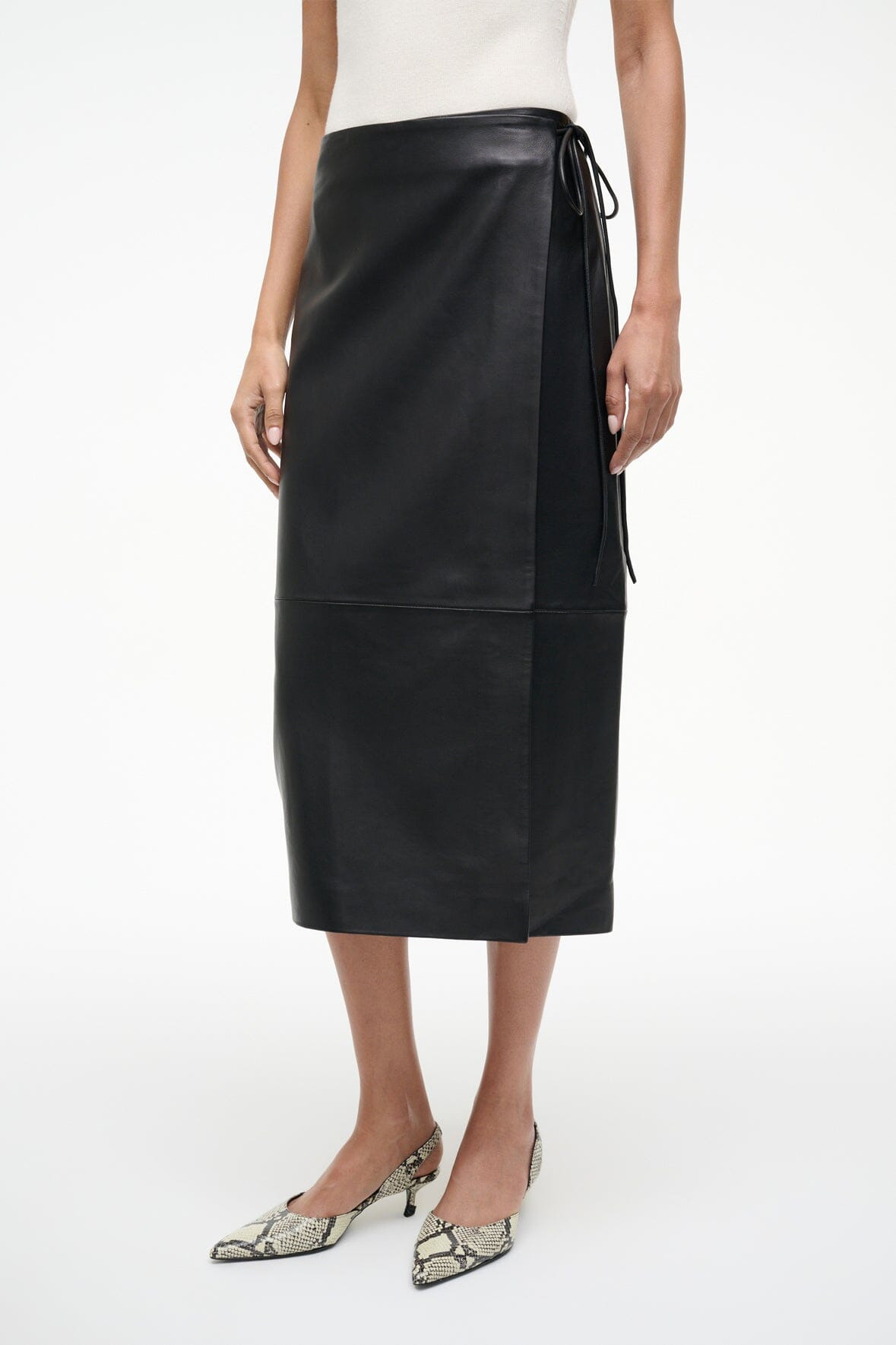 STAUD ROMAN LEATHER WRAP SKIRT BLACK - 3
