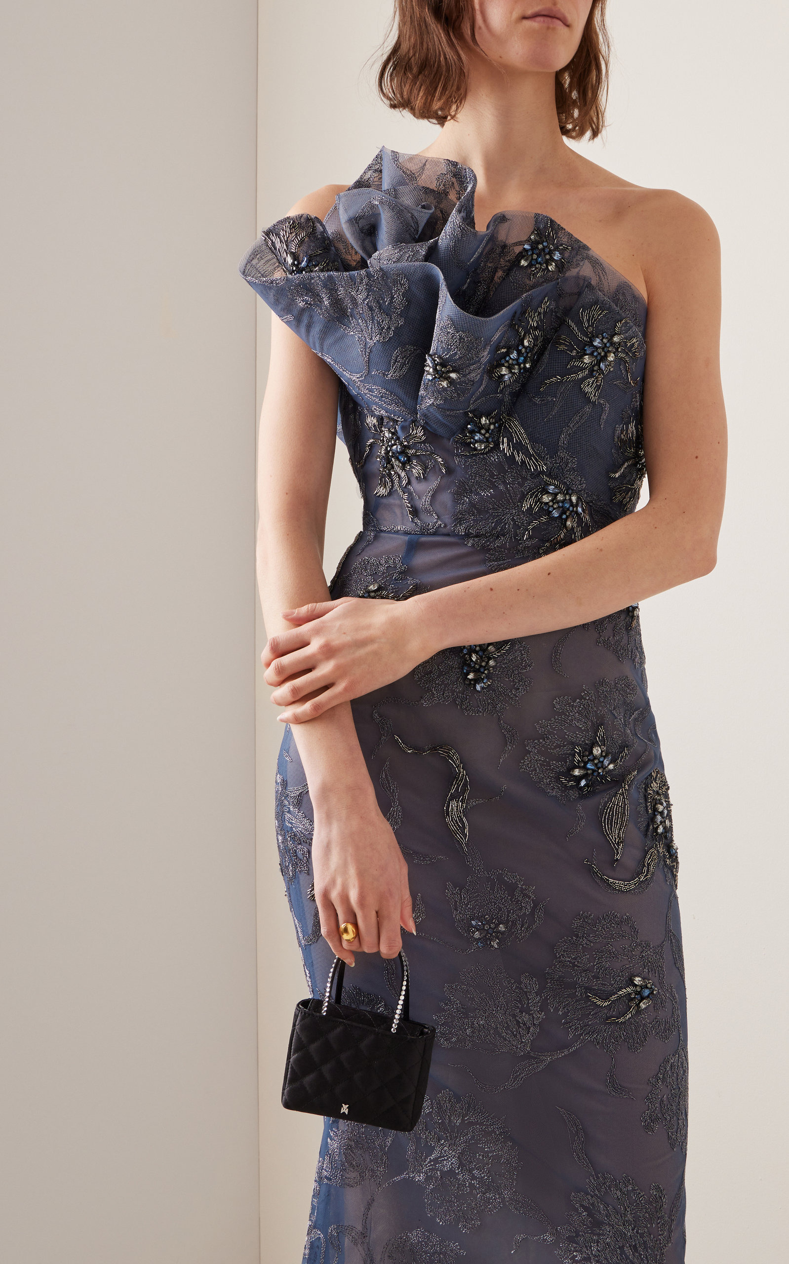 Metallic Embroidered Tulle Gown purple - 2