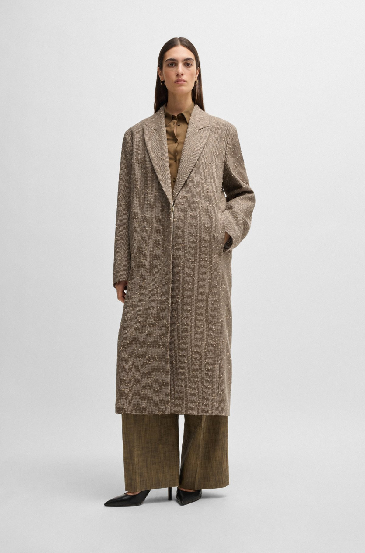 HERRINGBONE-TWEED COAT WITH CONCEALED CLOSURE IN WOOL - 2