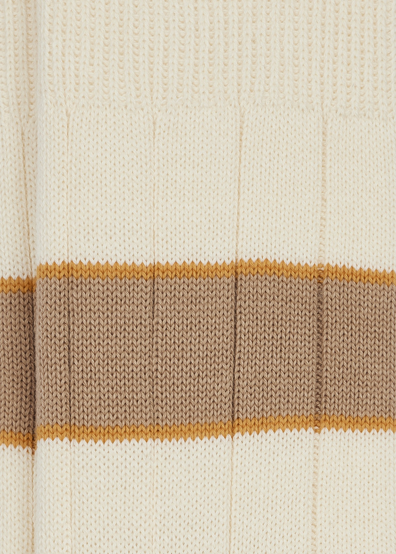 Ivory and Tan Cotton-Blend Rib Socks 3