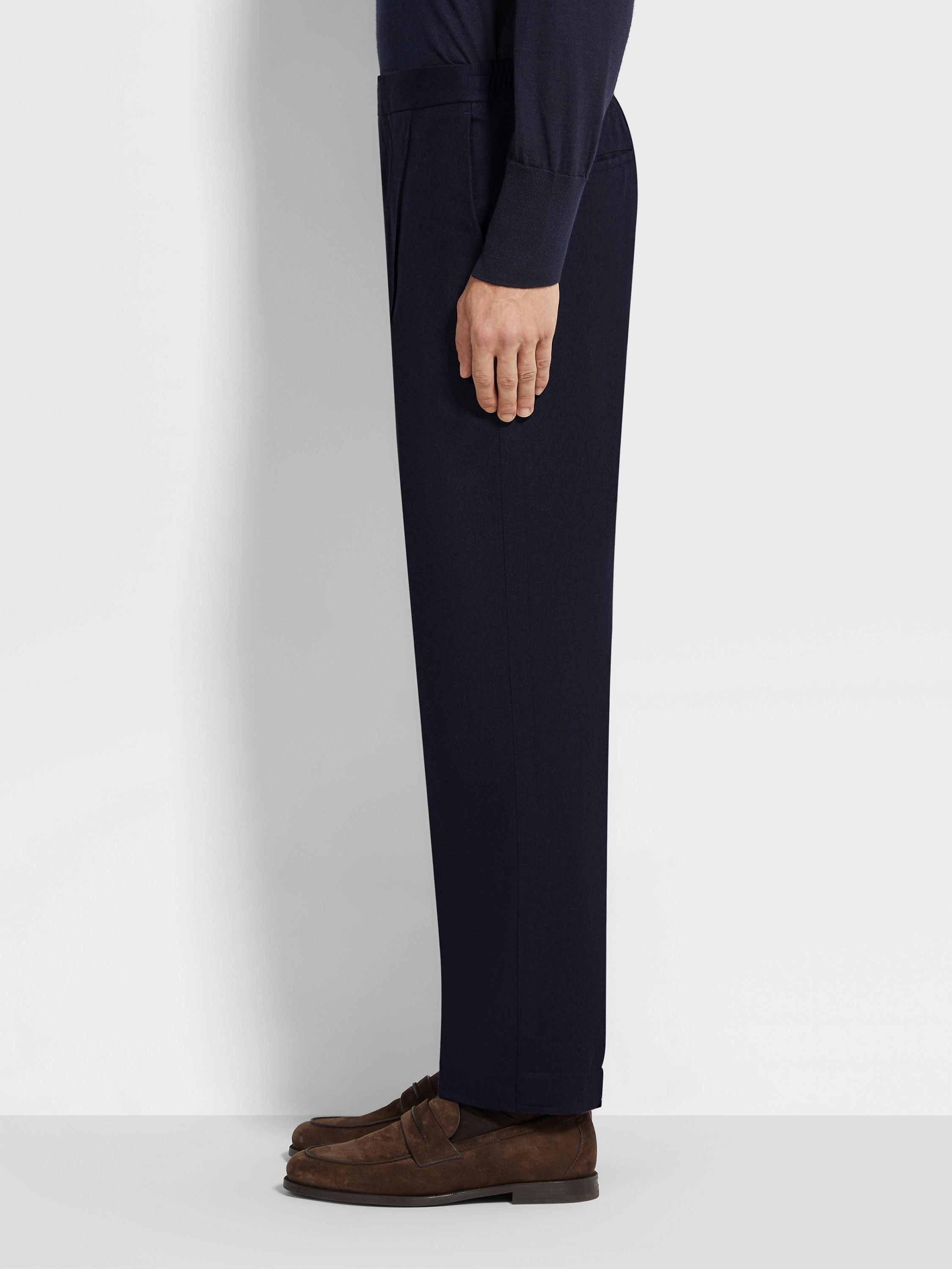 NAVY BLUE 15MILMIL15 WOOL SILK AND CASHMERE PANTS - 4