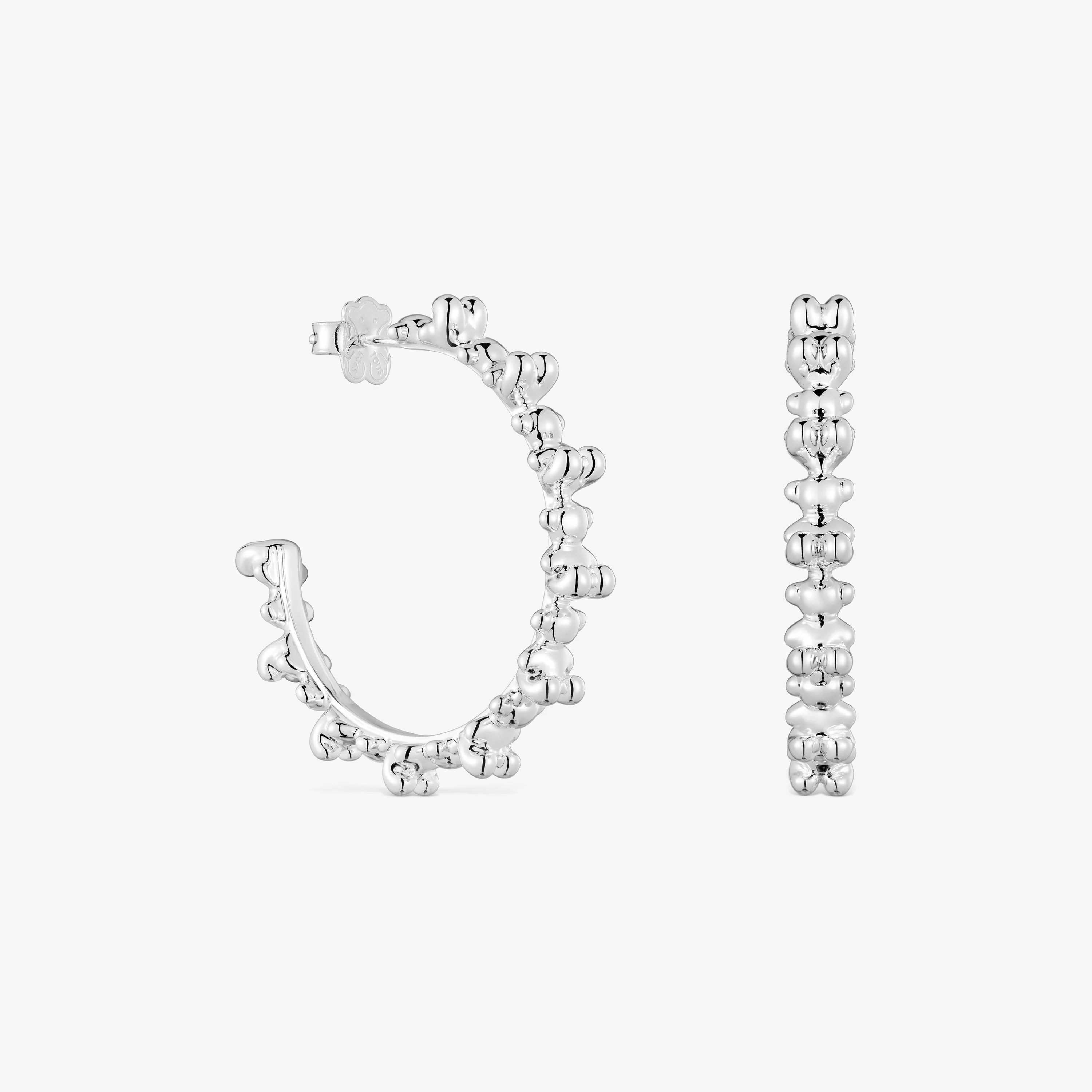 Silver hoop Earrings with bear motifs Bold Bear - 1