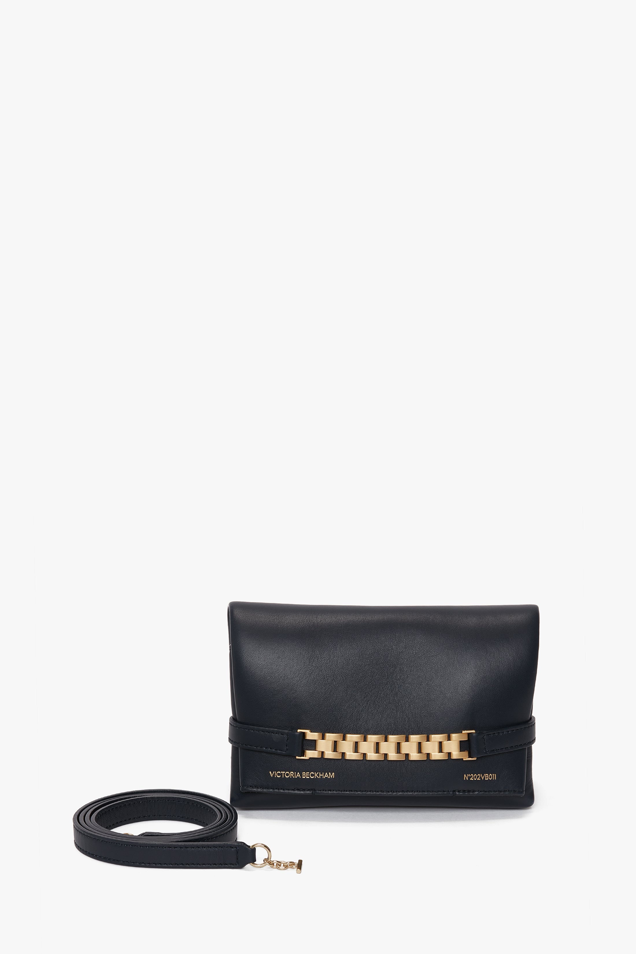 Mini Chain Pouch Bag With Long Strap In Navy Leather - 7