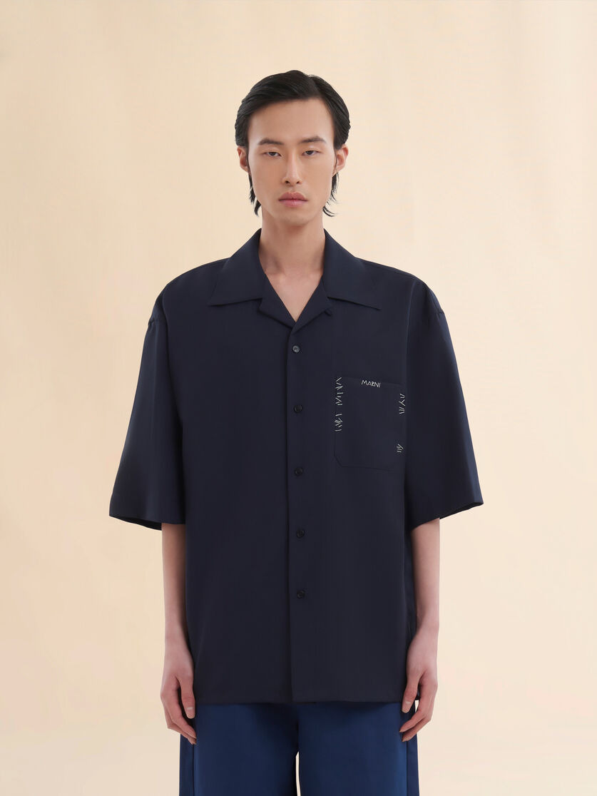 DEEP BLUE TROPICAL WOOL BOWLING SHIRT WITH MARNI MENDING - 2