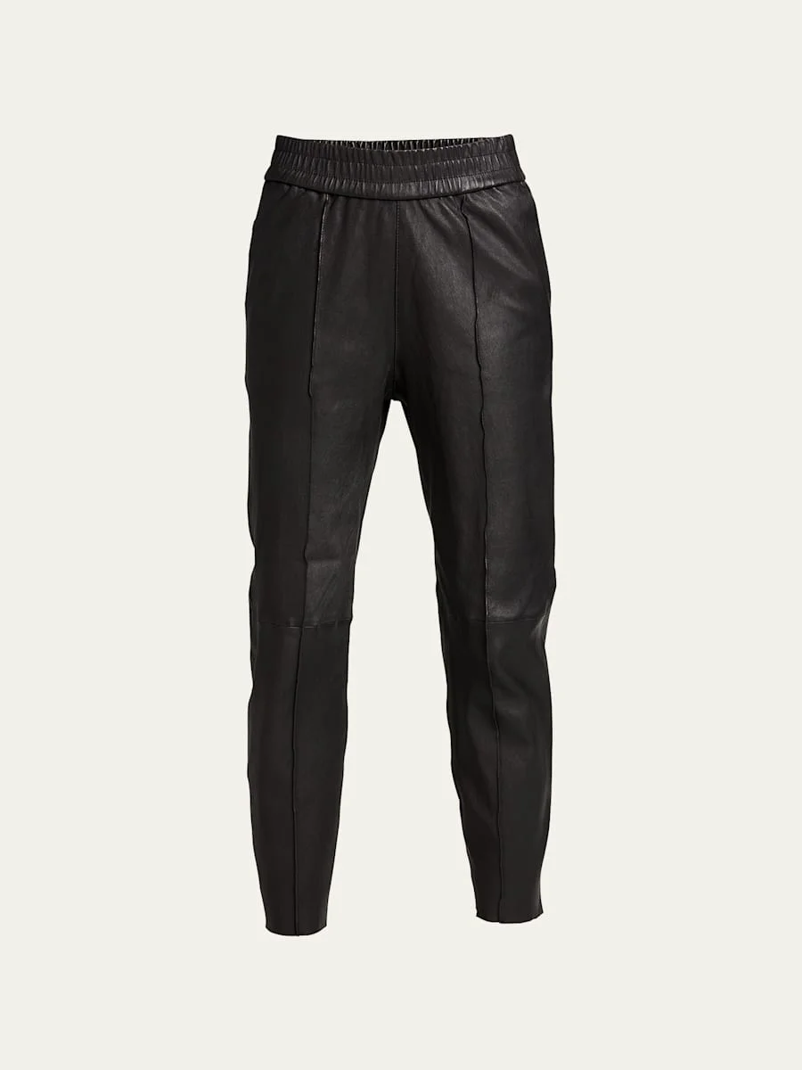 High-Waist Leather Joggers - 1