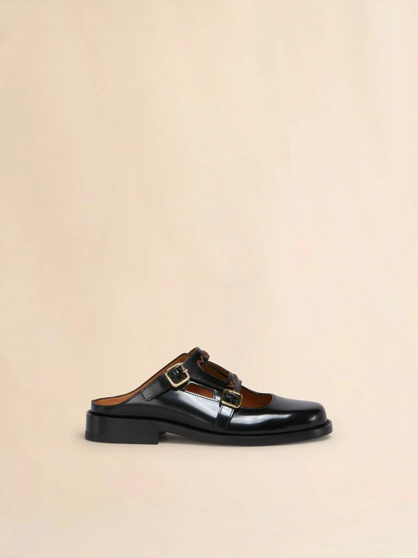 BLACK LEATHER BAMBI 3.0 LOAFER WITH DOUBLE BUCKLE - 1