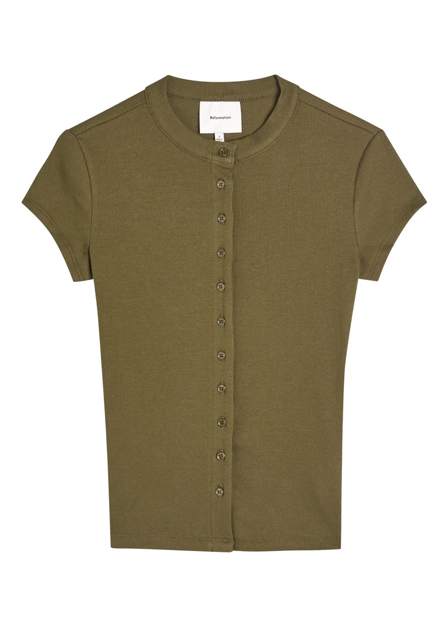 Reformation Raelynn Ribbed Stretch-cotton T-shirt - 1