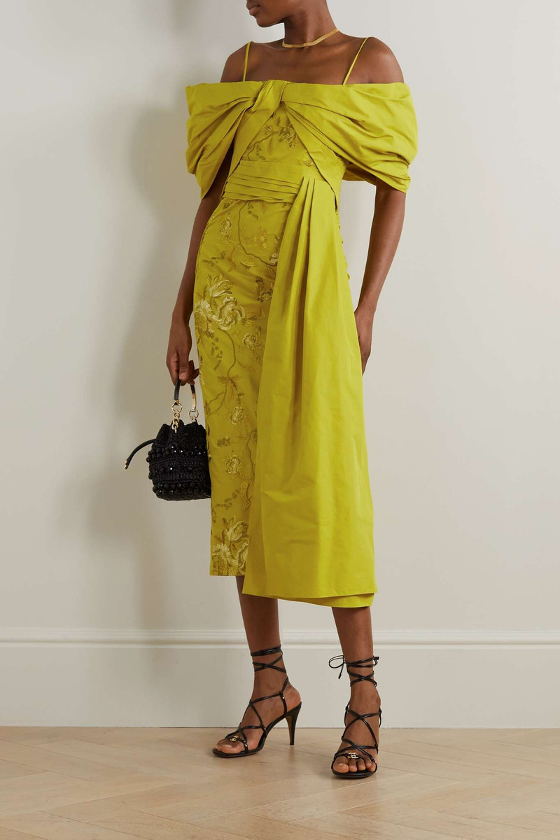Erdem Evora draped taffeta and embroidered cotton-faille dress outlook