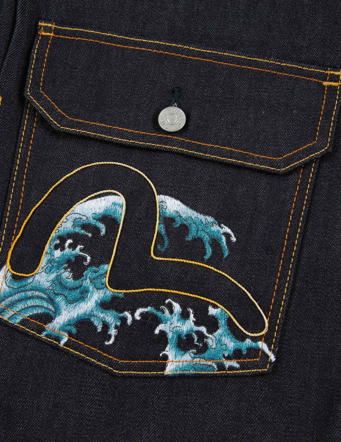 “THE GOD OF FORTUNE RIDING WAVES” DAICOCK EMBROIDERY DENIM JACKET - 10