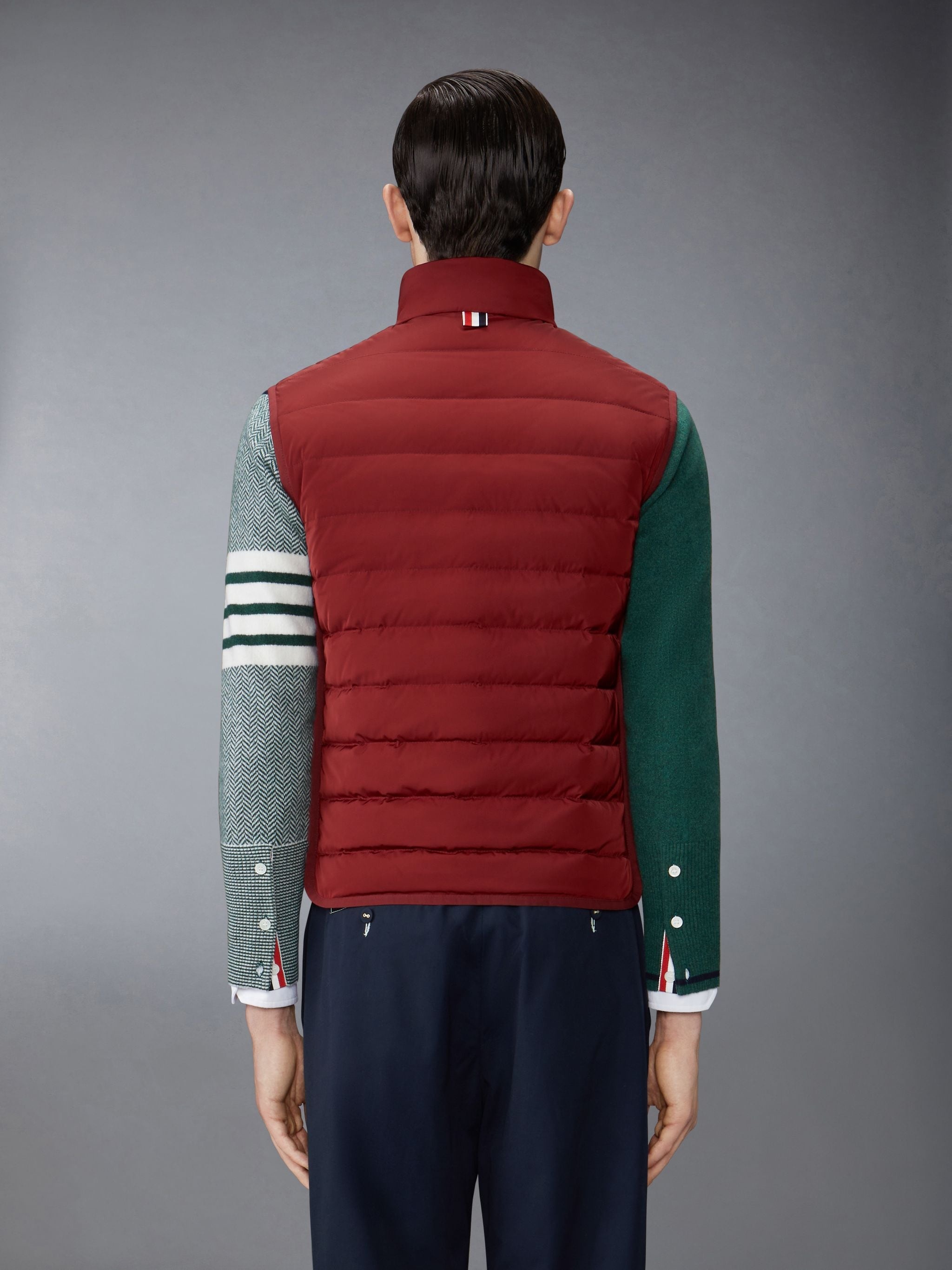 Poly Twill Down Fill 4-Bar Funnel Neck Knit Panel Vest - 2