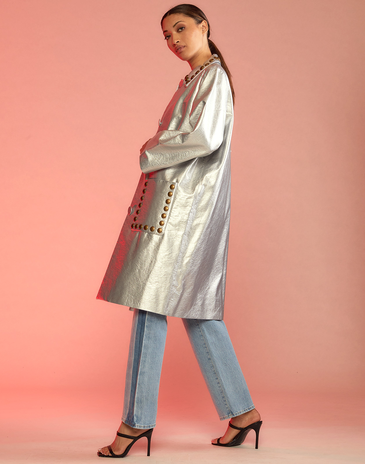 Vegan Studded Leather Coat - 3