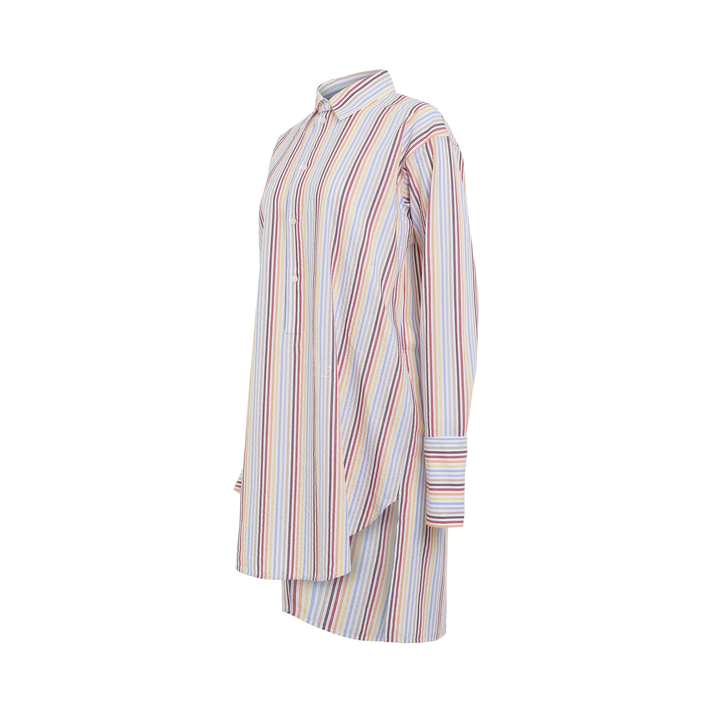 Stripe Deconstructed Silk Shirt Dress in Yellow/Blue/Orange - 2