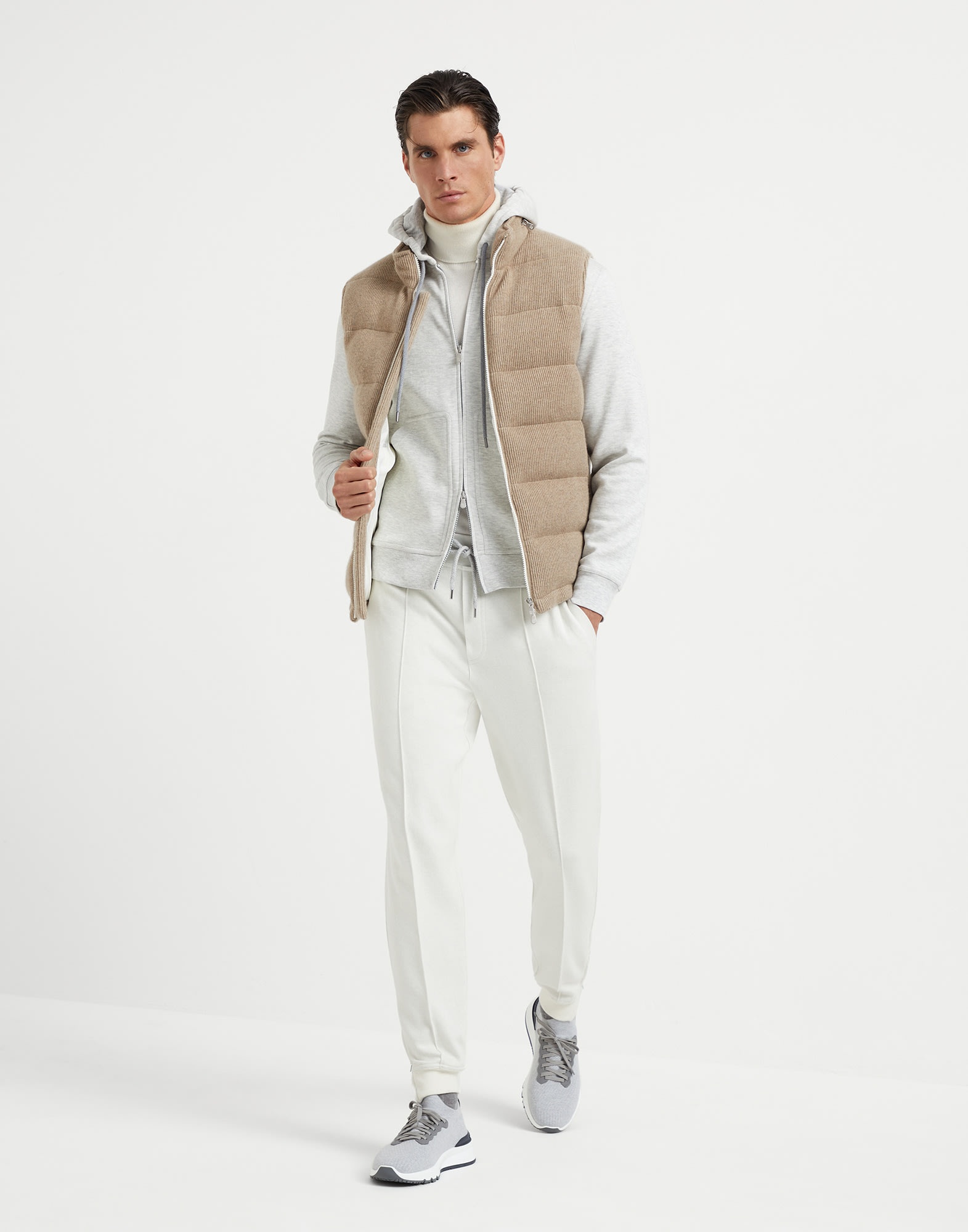 Cashmere English rib knit down vest with packable hood - 5