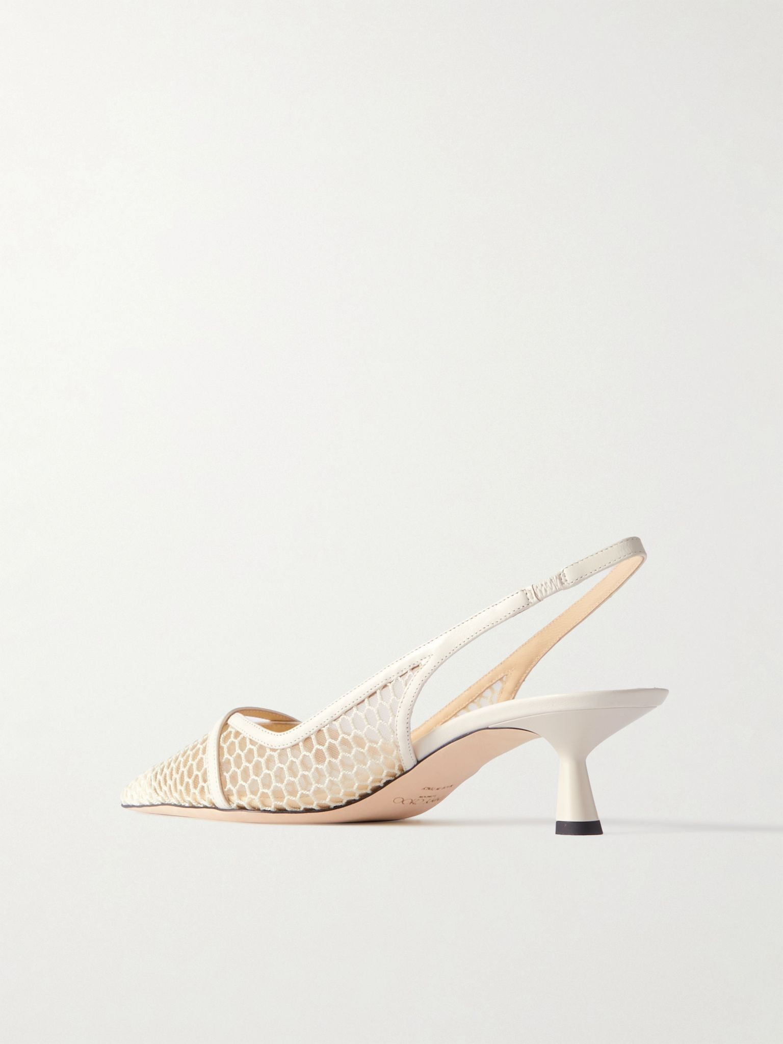 Amita 45 faux-pearl embellished leather-trimmed mesh slingback pumps White - 3