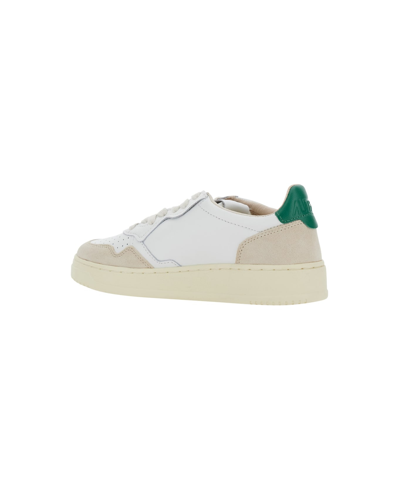 'medalist' White Low Top Sneakers With Green Suede Details In Leather Woman - 3