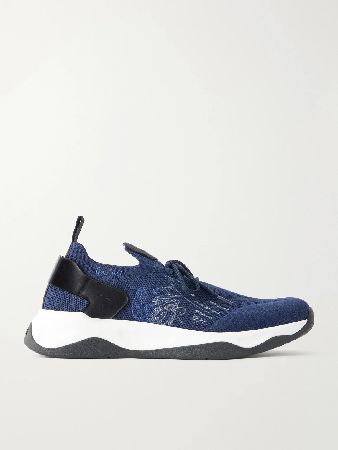 Shadow Logo-Embroidered Leather-Trimmed Stretch-Knit Sneakers - 1