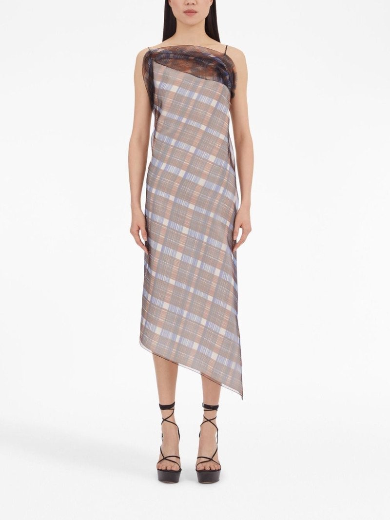 FERRAGAMO organza plaid-check midi dress outlook
