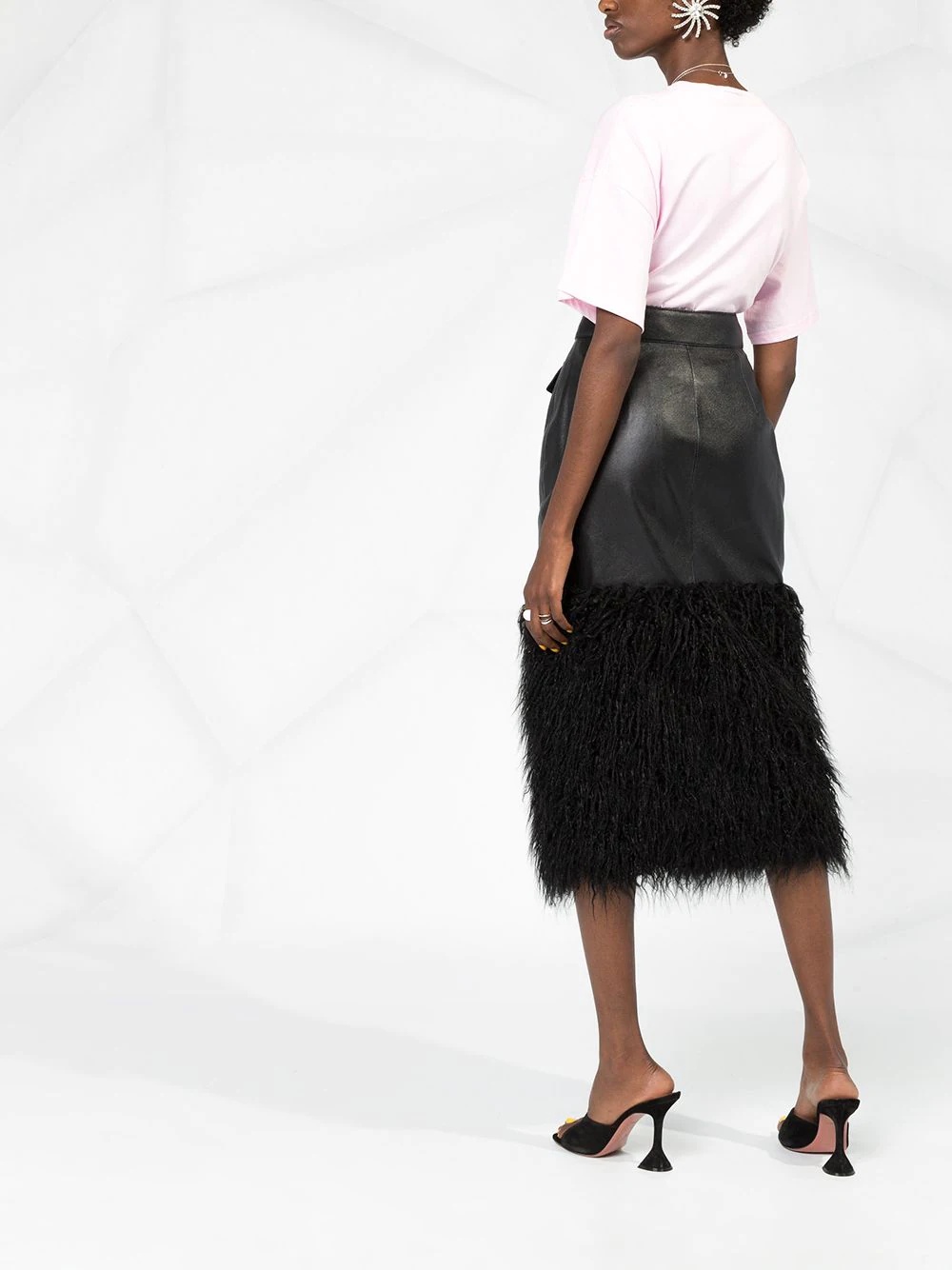 faux-feather trim fitted skirt - 6