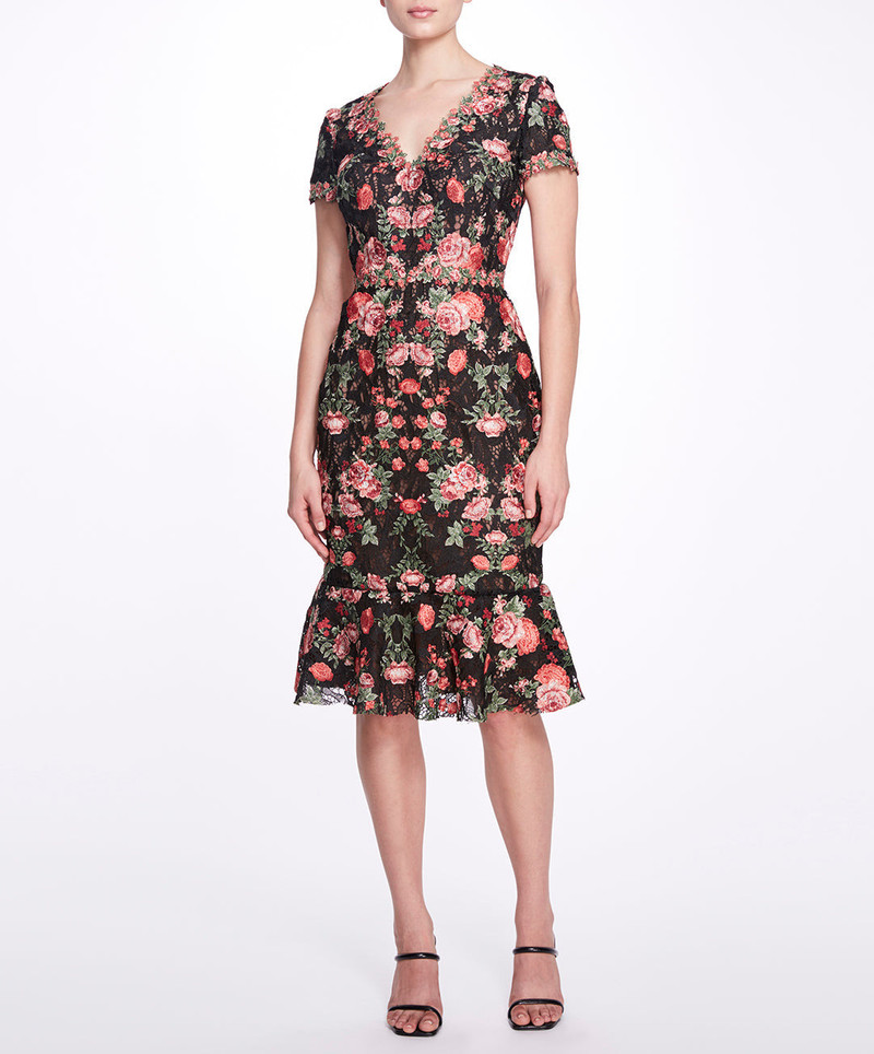 EMBROIDERED GUIPURE V-NECK COCKTAIL 1